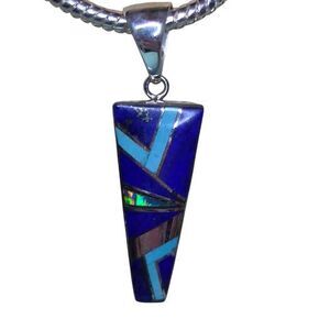 Sterling Silver JM Trapezoid Mosaic Inlay Artisan Pendant